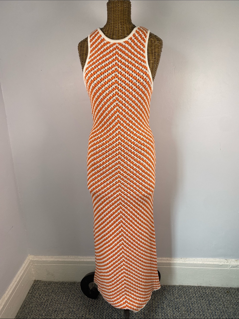 House of Harlow 1960 Orange & White Chevron Maxi Dress
